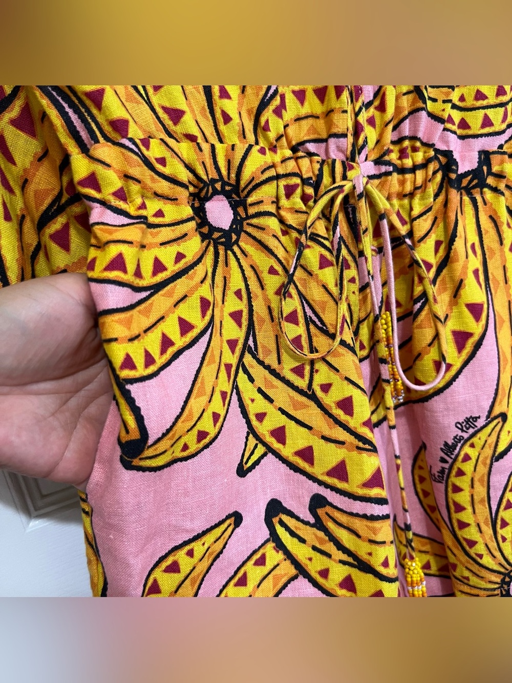 Farm Rio Banana Floral Linen Drawstring Romper Small - Picture 6 of 16